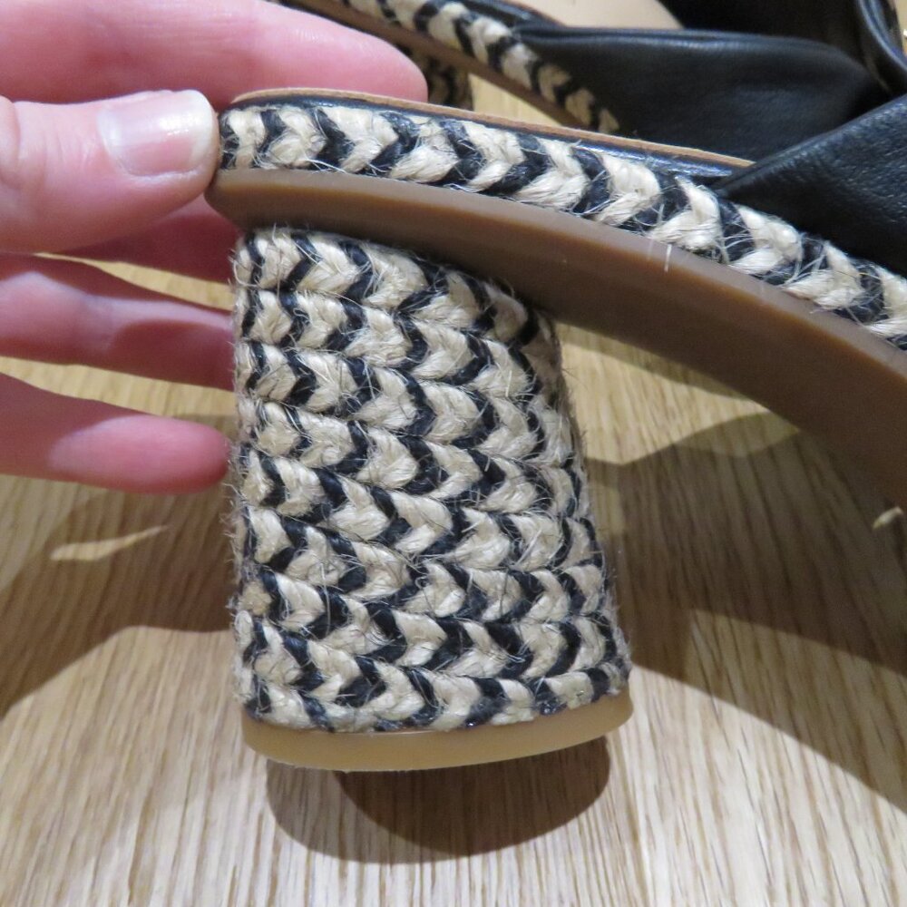 GAIMO Karoo Black Leather Cross Over Slip On Jute Platform Clog Sandals 10.5 - Picture 11 of 15